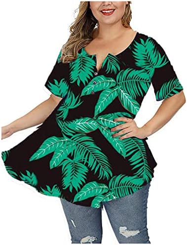 Praia tropical havaiana Bloups Women Women Short Slave Vneck Spandex Floral Graphic Loose Fit Tops de grandes dimensões Tees Girls