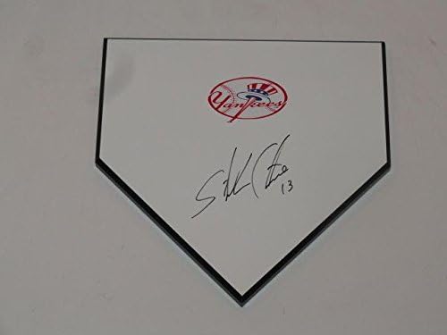 Starlin Castro assinou a placa em casa New York Yankees autografada - MLB Game usou Bases