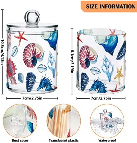 BEAS DE BEAÇÃO Praia Starfish Seahorse 2 Pack Cotton Swab Ball Dispenser Distribuidor Jarros de banheiro de plástico com tampas Bola de algodão QTIP Portador de bancada Vaidade Batretop Porta