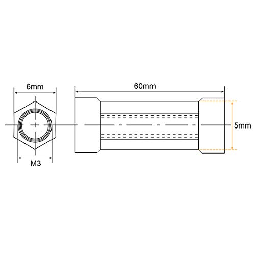 UXCELL HEX HEX ALUMINAFF SPACER SPACER M3X60MM, PARA RC AIRPLANO, FPV Quadcopter, CNC, Black, 5pcs