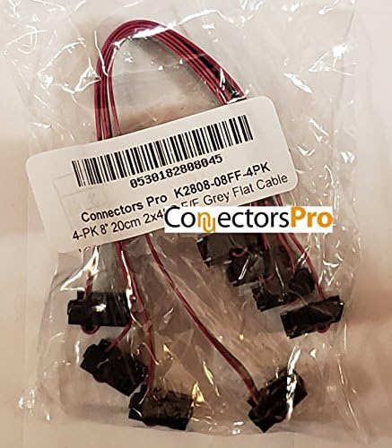 Connectors Pro PC Acessórios 8 inces 20 cm de comprimento 2x4 8p IDC 4-Pack Silver Flat Ribbon Cabine com preto 2,54mm
