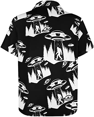OVNIs do Aliens Bigfoot na camisa masculina florestal Button de manga curta de manga curta com bolso