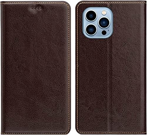 Coepmg Wallet Case para iPhone 14 Pro, capa de couro genuíno de luxo com suporte de cartas de encerramento magnético Flip