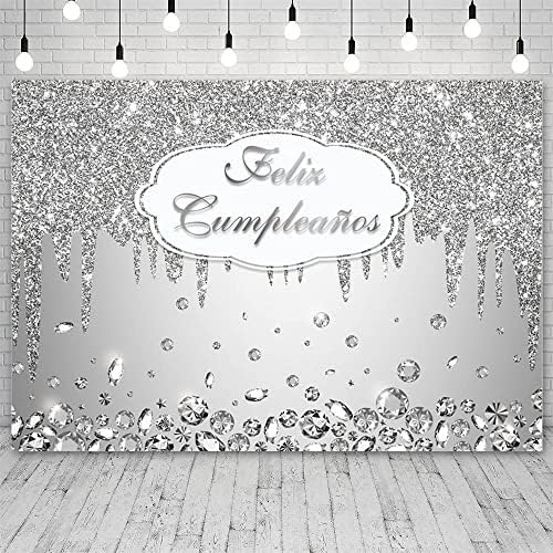 Ablin 7x5ft Feliz cumpleaños pingando pingando glitter cristal diamante fotografia de prata background meninas mulheres