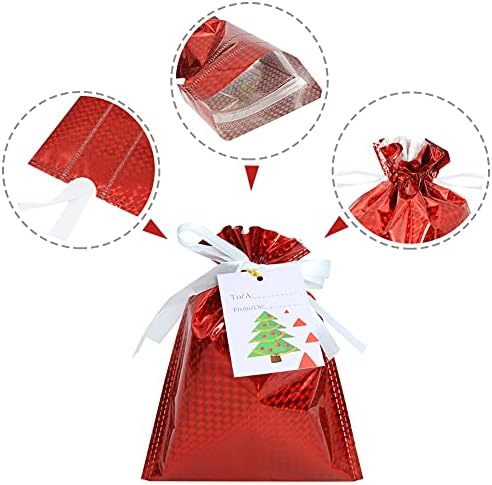 12 sacolas de guloseimas, sacos de favor de festa de Natal, bolsa a laser de embrulho presente, sacos de férias com gravatas