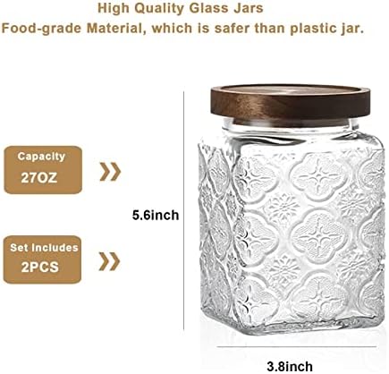 Snminetal Vintage Glass Storage Apertain Jar, com tampa de madeira hermética, recipientes de armazenamento de alimentos de cozinha,