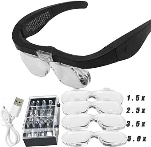 Lentes de lupa Ylyajy 4 lentes recarregáveis ​​com luz para leitura de reparo de joalheiros Wear Wear