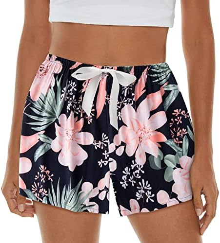 Shorts de cordão confortável feminino Summer Summer High Wide perna larga shorts folgados impressão retrô Summer confortável