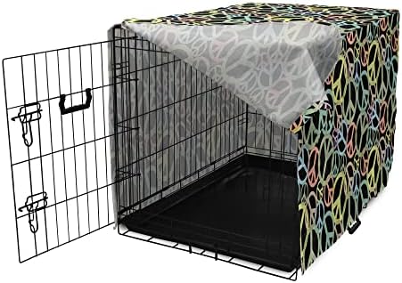Capa de caixa de cães hippie abstrata lunarable, símbolos mundiais de paz mundial, de forma aleatória, padrão de estilo de pet -tenear de paz, capa de canil de estimação para cães pequenos, gatinhos, 18 polegadas, multicolor