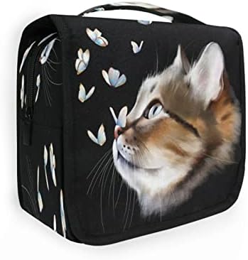 Bolsa de higiene pessoal pendurada em borboleta de gato de gato aquarela para homens, bolsa de maquiagem portátil Bolsa de cosméticos