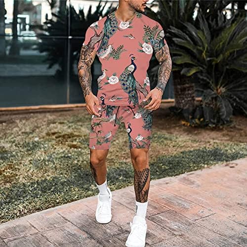 Masculino ternos de árvore masculina e estampa de pássaros impressão masculina 3D de manga curta shorts praia havaianos