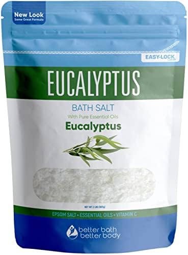 Sal de banho de eucalipto 32 onças de sal epsom com óleo essencial de eucalipto natural mais vitamina C na bolsa livre de