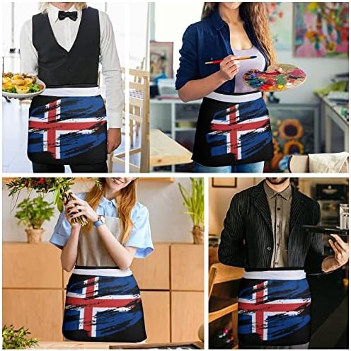 Avental da cintura da bandeira Icelander vintage com 3 bolsos fofos meio avental avental abrevino para restaurante de cozinha