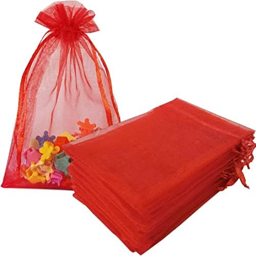 PartUNay 25 sacolas de organza vermelha 5x7 polegadas, bolsa de presente de presente de Natal bolsa de presente shagun bolsa