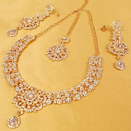 Touchstone indiano Bollywood encantando o diamante floral cravejado de diamantes de shinestone embelezados, colar de jóias