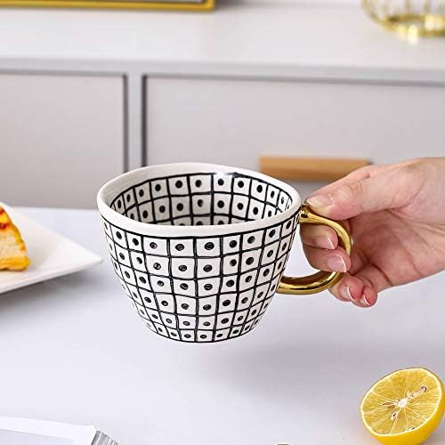 Grandes coques de chá de caneca de café com cerâmica com alça dourada em preto e branco padrão de preto e branco