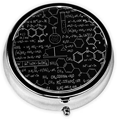 Abstract Science Chemistry Pill Box, caixa de comprimidos redondos de metal, caixa de comprimidos de três compartimentos, fácil