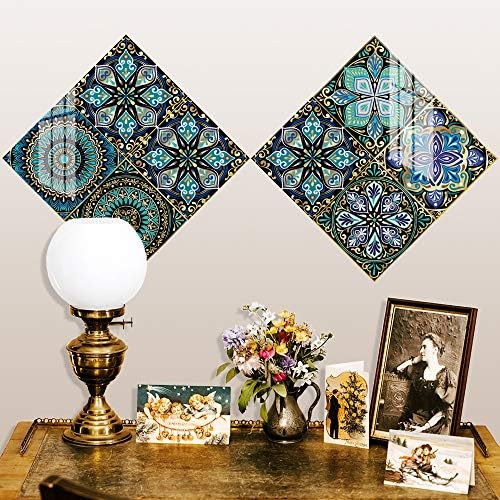 Mandala 24 PCs 6x6 polegadas Adesivos de ladrilhos decorativos ， Peel e adesivos adesivos adesivos ， adesivos de ladrilhos de backsplash ， escada ， decoração de casa ， decoração de móveis