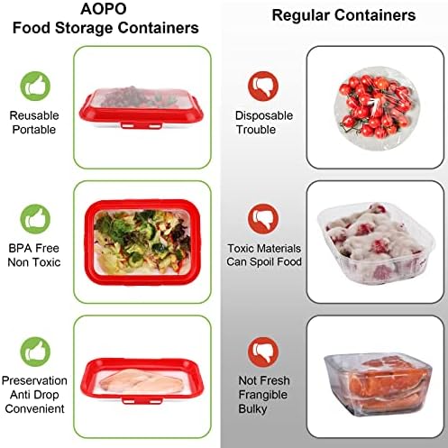 Recipientes de armazenamento de alimentos AOPO, 2 Bandejas de preservação de alimentos reutilizáveis ​​de embalagem, embrulho de plástico