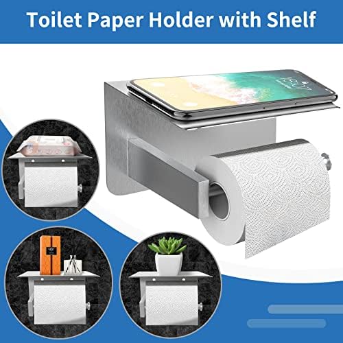 Suporte de papel higiênico Auto-adesivo com prateleira, 304 suporte de papel higiênico de aço inoxidável montagem de parede, suporte de papel higiênico sem broca para cozinha de banheiro