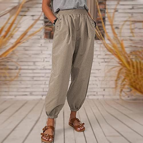 2023 Novas calças de linho para feminino, cintura alta perna larga Palazzo Capri Compromoda -se calça lápis de moda confortável para