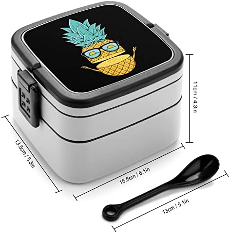 Pineapple Summer Bento Box Double Camada All-in-One empilhável para almoço com colher para viagens de trabalho de piquenique