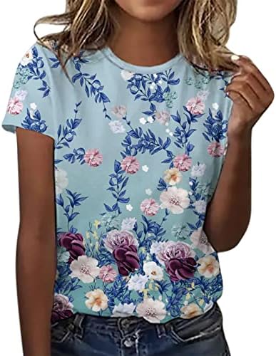Tops for Women Casual Elegante 2023 Mulheres no pescoço redondo de manga curta Camisas de blusa de estampa floral casual para mulheres