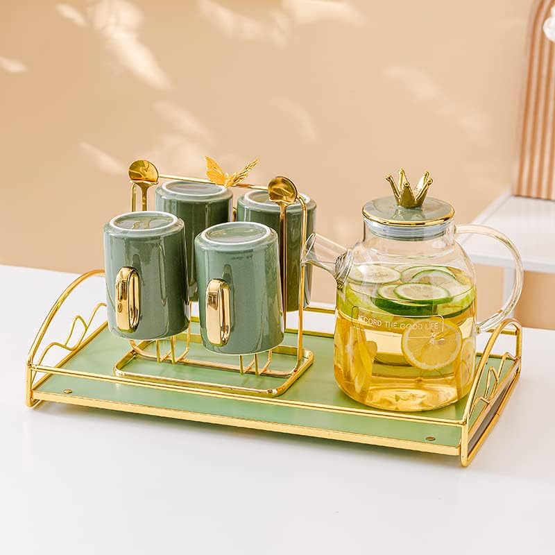 YQBUER HANGFANG CUPLA DE CASA sala de estar de estar moderna de luxo com chá de chá com bandeja Kettle de vidro de alta xícara de xícara