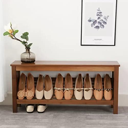 Nizame Banco de armazenamento de madeira maciça, bancada de sapato, armário de sapatos multifuncionais com prateleira