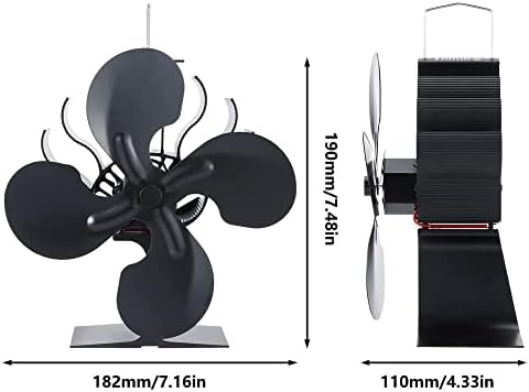 Ditiya Power Fogan Freve, 4 Blades Silent Operation Stove Fan com termômetro para queimador de madeira/tronco/lareira, distribuição