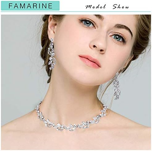 Conjunto de jóias de noiva de prata famarina, colar de gotas de queda de cristal transparente para a dama de honra da noiva para