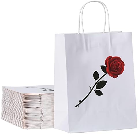 Bekoetoz 40 PCs Sacos de papel Kraft brancos com alças sacos de presente em massa para o Dia dos Namorados, casamentos,