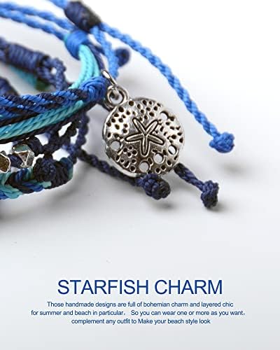 Mezcla vida bohemian starfish charme prateado zinco de zinco de miçanga de pulsões à prova d'água de surf para mulheres adolescentes, jóias de cordas feitas à mão