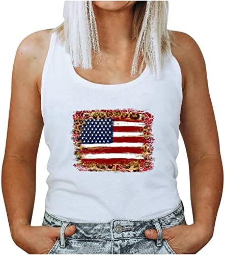 Tanques de bandeira americana de tanques americanos femininos Top tanques impressos para mulheres sem mangas tanques patrióticos Camisa