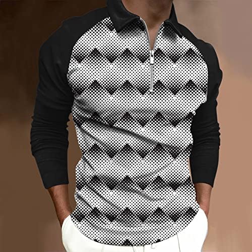 Wocachi 2022 Camisas de pólo para homens, zíper para o pescoço de manga longa de bolinhas geométricas Print Print Golf Tops