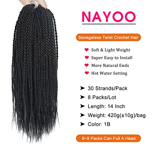 Cabelo de crochê para mulheres negras - 14 e 18 polegadas 8 pacotes senegalês Torcer Cabelo de crochê pré -loop, 35 fios/pacote ombre Twist Crochet Hair