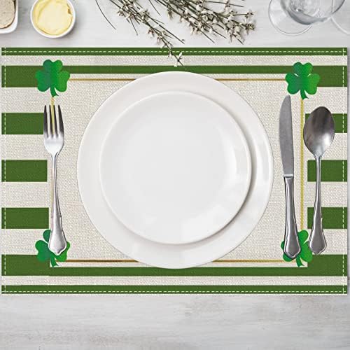 Botb Lihm St Patricks Day Placemats Conjunto de 4 Decorações de mesa de jantar 12x18 polegadas listras verdes shamrock