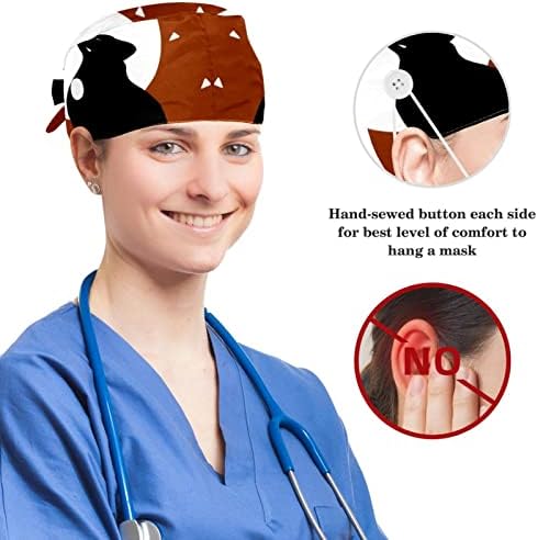 Capas de trabalho ajustáveis ​​do yoyoamoy com botão de algodão Band de cogumelos fofos Cirurgião Padrão Cirurgião para