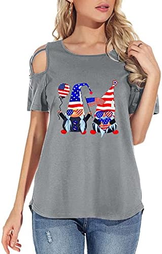4 de julho camisetas para mulheres de manga curta Túdos de decote em V American Flag Stripes Tie-Dye Patriótico Túdos de túnica