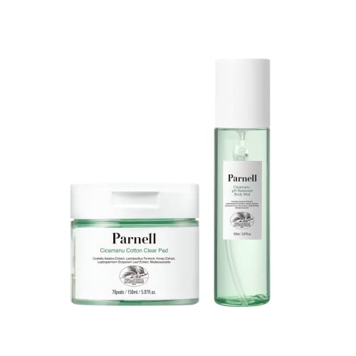 Parnell Cicamanu Clear Pad para face e corpo, névoa corporal para todos os tipos de pele, combate a acne, cuidados com a pele, sem álcool, não testados em animais
