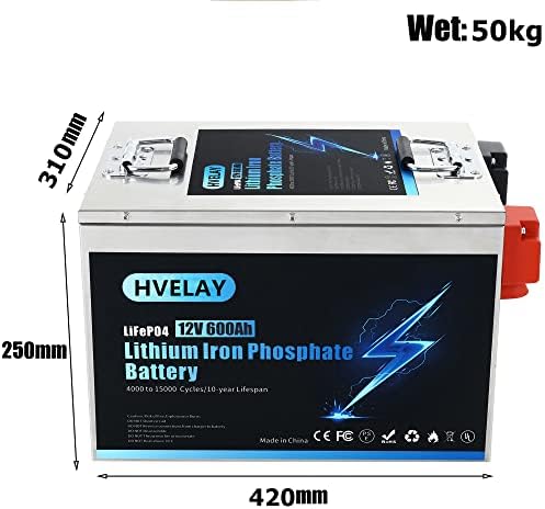 12V 600AH LifePO4 Bateria de lítio, até 4000 ciclos, Smart BMS embutido, perfeito para RV, solar, marinho, Overland/van e aplicações