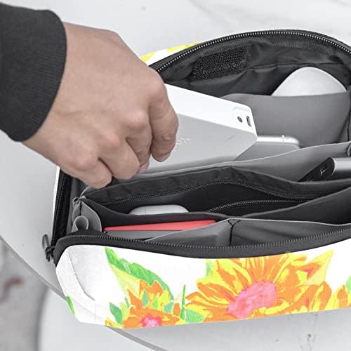 Carteira de bolsa de bolsa de viagem de caixa de transmissão de caixa de transportar carteira de zíper para o organizador de cabo USB, buquê de arte floral de girassol