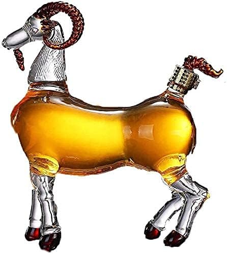 Linda garrafa de vidro de cabra de uísque de uísque de decantador de uísque, ovelha de animais de vidro de vidro