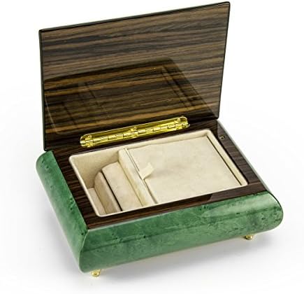 Brilhante caixa de jóias musicais de mancha verde com sapo no lírio com vaga -luminários em madeira - muitas músicas para escolher
