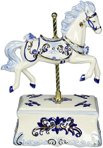 Cosmos 80111 Fina porcelana Carrossel Horse Musical Statue, 8-1/2 polegadas, azul