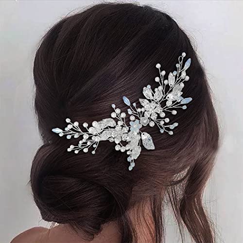 Easedaily Flower Bride Wedding Hir Hir Vine Silver Leaf Capacete de noiva Acessórios de cabelo de pérolas para mulheres e meninas