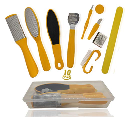 Kit de ferramentas de pedicure profissional 10 em 1, casca de pé de aço inoxidável Rasp pé e calo de calos Ferramentas de