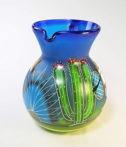 Margarita de vidro mexicano ou jarro de chá gelado, poncho pintado à mão com pina, agave e saguaro cactus