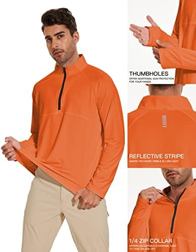 Puli Men's Quarter Zip Pullover de manga longa Proteção solar UPF 50+ Camisetas tee de treino para pescar Guarda Rash Running