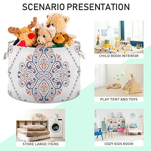 Floral Mamãe Flor Bohemia Toy Toy Round Canvas Organizador Cesta de cesta de armazenamento à prova d'água para crianças Roundador de lavar casa de banheiro 2040249